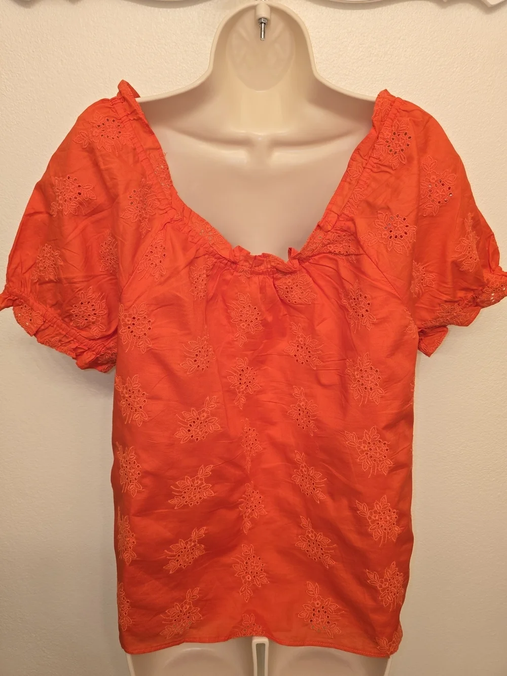 EUC J. Crew Ladies Eyelet Tie-Front Short Sleeve Peasant Blouse